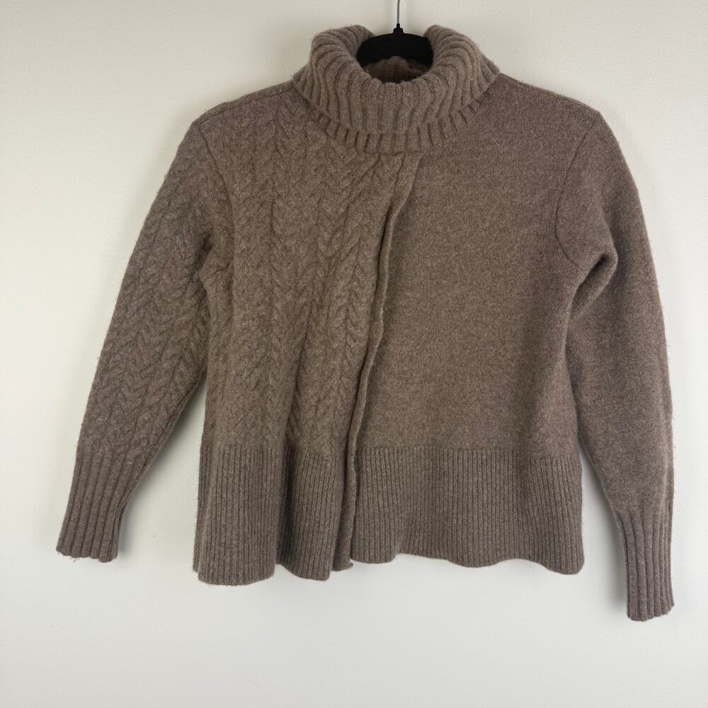 Eudon Choi Womens Mixed Knit Layered Hem 100% Wool Tan Turtleneck Sweater Small